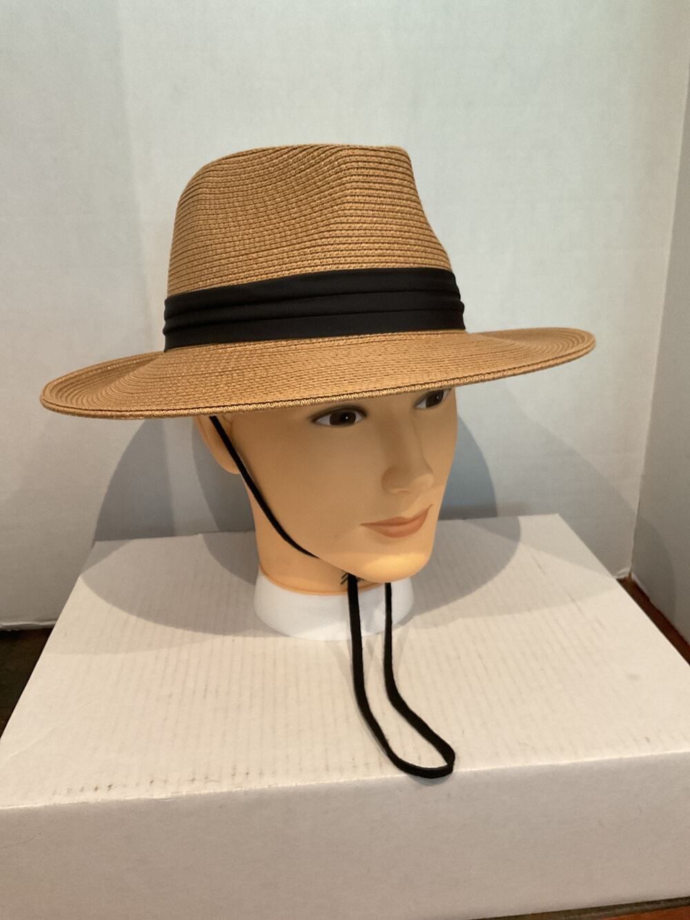 Furtalk - Wide Brim Straw Panama Hat - Natural w/Black Band- L/XL